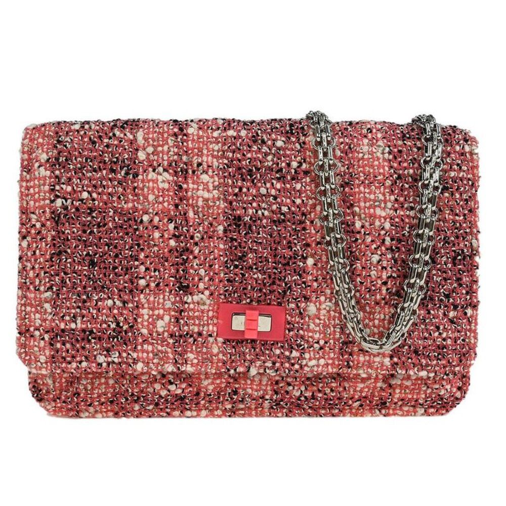 Chanel Reissue 2.55 Flap Quilted Tweed With Resin Detail Pink Tweed Handbag
